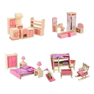 Juego De Muebles De Casa De Muñecas De Madera, Que Incluye C Juego De Muebles De Casa De Muñecas De Madera, Que Incluye C