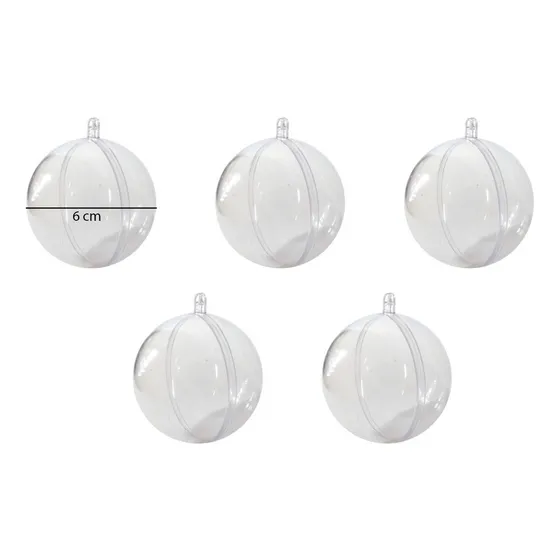 Pack 5u Esfera Transparente Plástico Bola De Navidad De 6cm 
