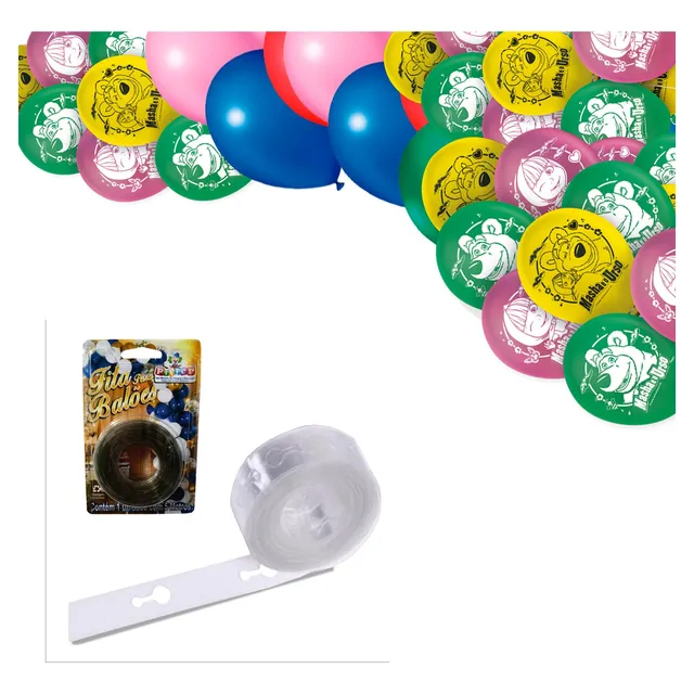 Kit Decoração Masha Arco Desconstruido Fita + 75 Balões