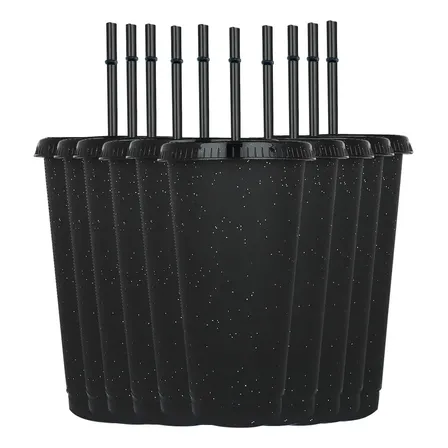 Vasos Reusables Plastico Color Con Tapa Y Popote 710ml 10pzs