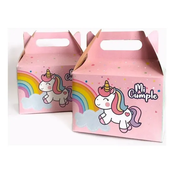 Cajita Feliz Para Cumpleaños Unicornio Arco Iris X5 Cotillon