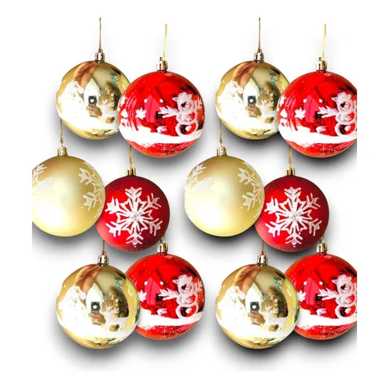 Kit 42 Bolas De Natal Vermelhas/douradas Tamanho Grande 7cm