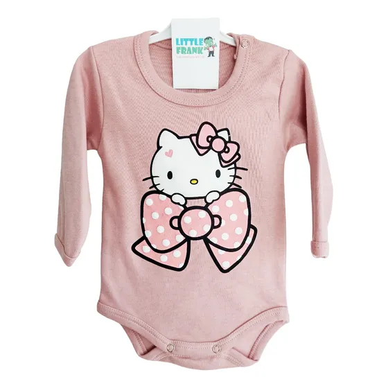 Body Bebe Manga Larga Helloo Kittyy Gatita Algodon Premium