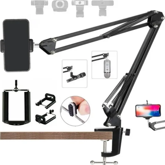 Suporte Braço Articulado Universal Mesa Celular Webcam Luz