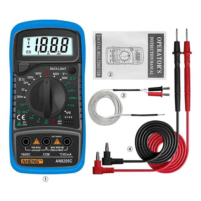 Multímetro Digital Profesional An8205c Aneng Voltímetro Temperatura Termopar Transistor Tecneu