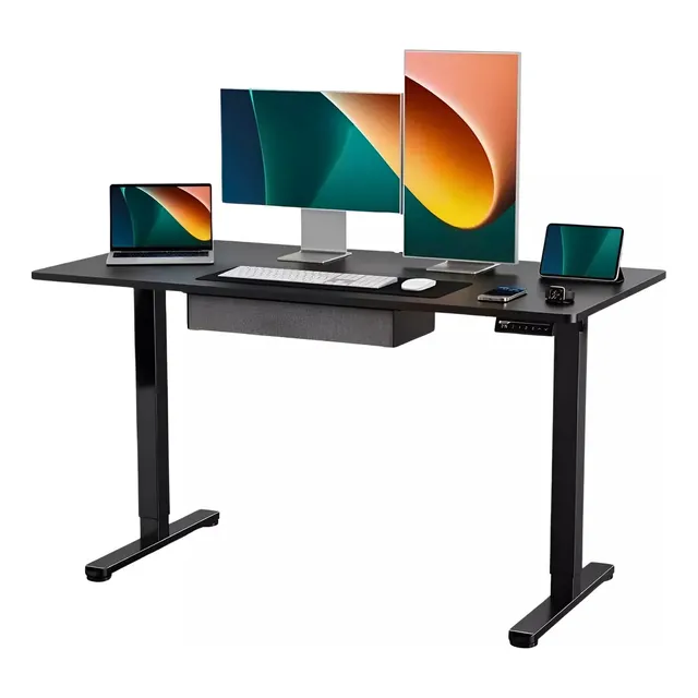 Escritorio Elevable Eléctrico Minimalista Onehome Con Cajón Extraíble color negro