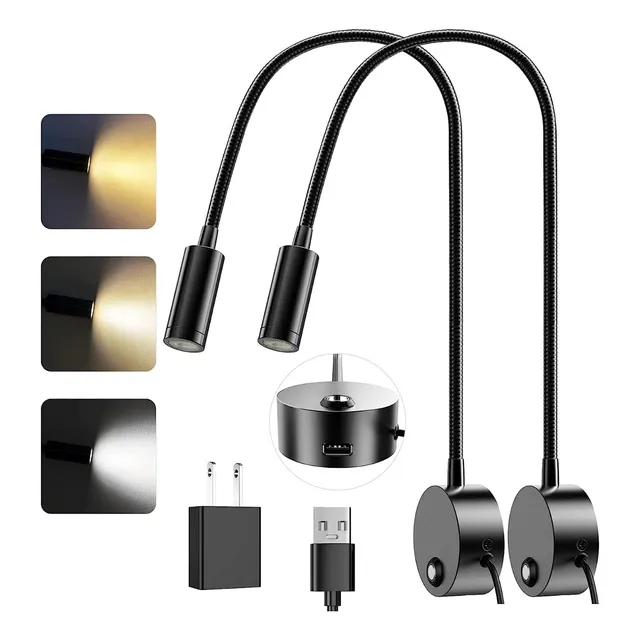 Lampara Flexible Led Pared Cabecera Lectura Nocturna Usb 2pz