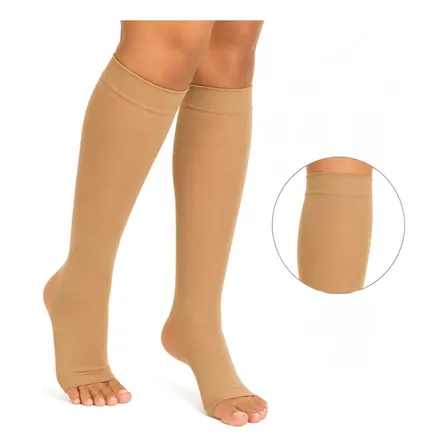 Meia Compressão 3/4 Média 20-30mmhg Pé Aberto Unissex G/gg - Bege