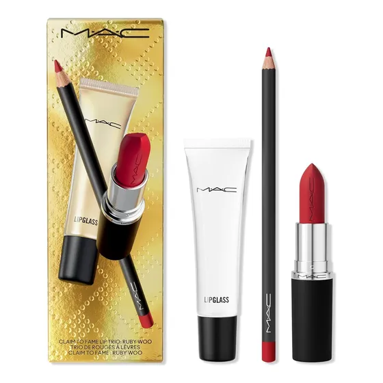 Set Mac Labial Ruby Woo Macxymal/lip Pencil/lipgloss
