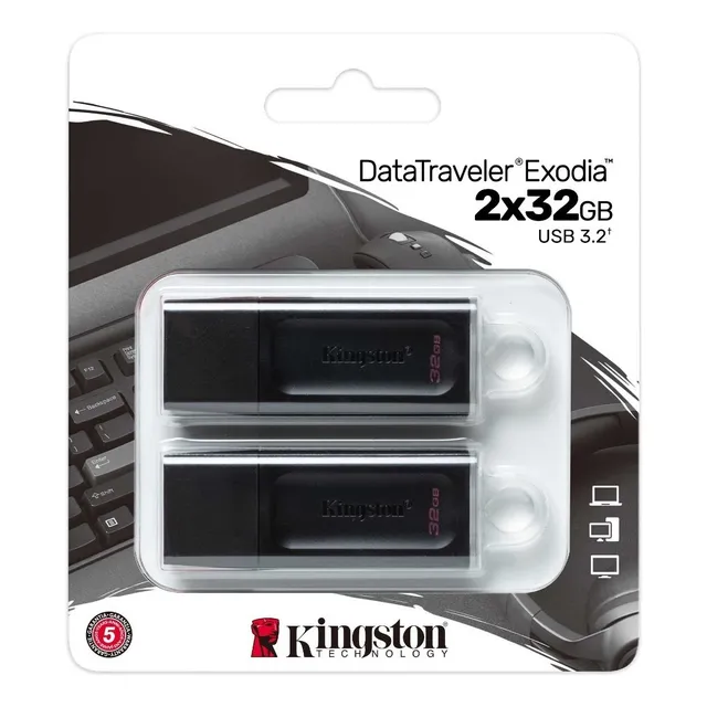 Kit 2 Memoria Usb 64gb Kingston Datatraveler Dtx/64 3.2 Color Negro Liso