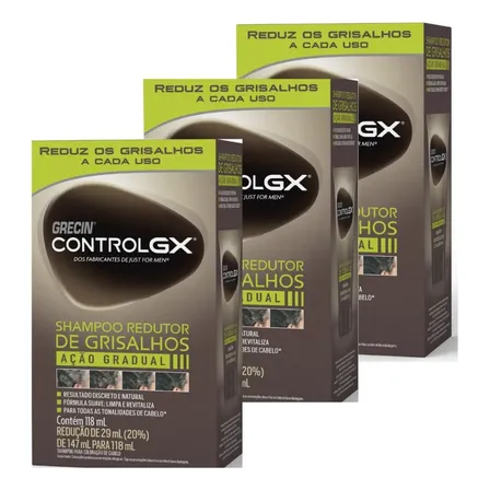 Kit 3 Shampoo Redutor de Grisalhos Grecin Control GX 118ml cada