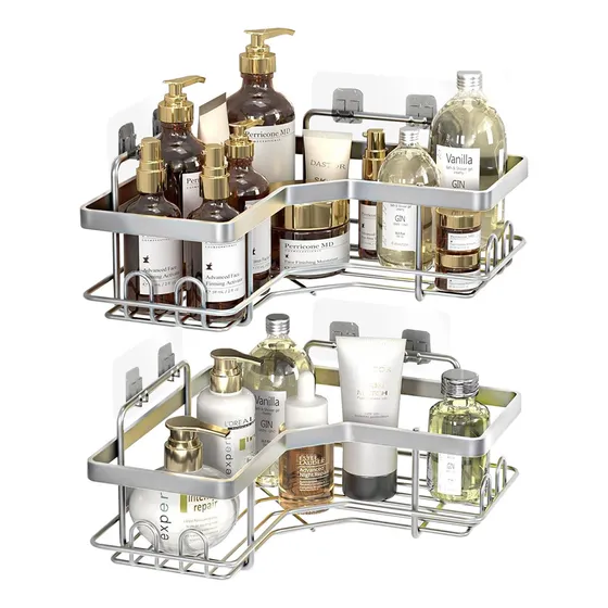 Set X2 Estantes Esquinero Organizador Baño Ducha Y Adhesivos Linea Premium IMBACK Color Plateado