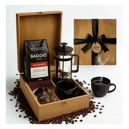 Kit Café Gourmet Artesanal Em Caixa De Madeira Luxo Premium