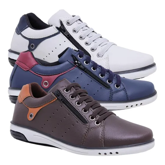 Kit 3 Pares De Sapatenis Masculino De Elastico Confortavel