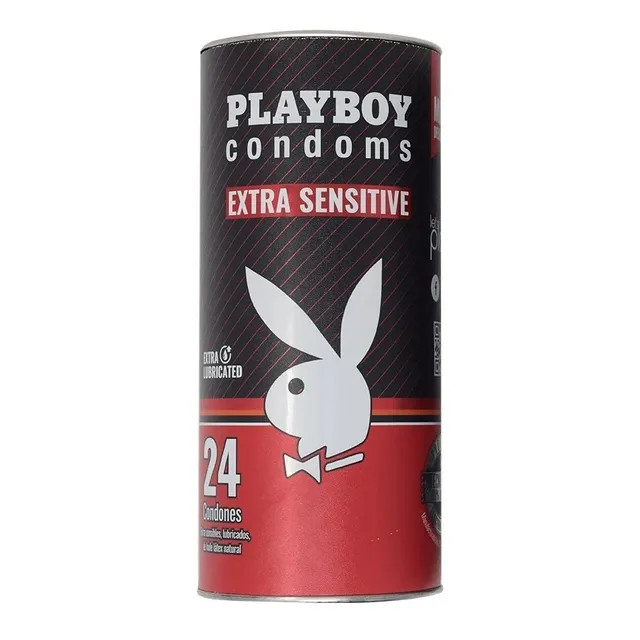 24 Condones Extra Lubricados Playboy Extra Sensitive