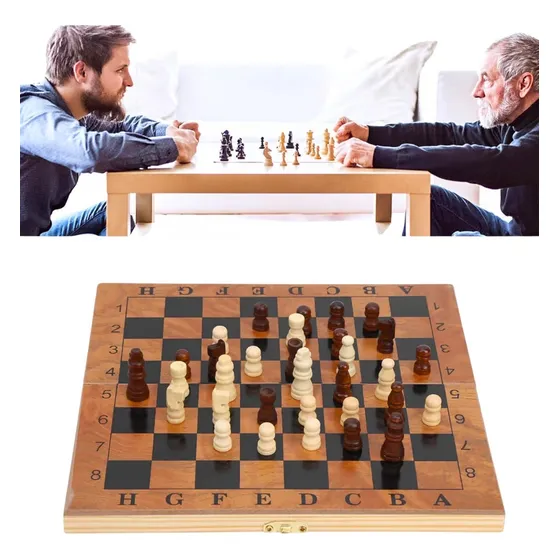 Juego De Ajedrez Backgamon Damas 29 Cm Tablero De Madera