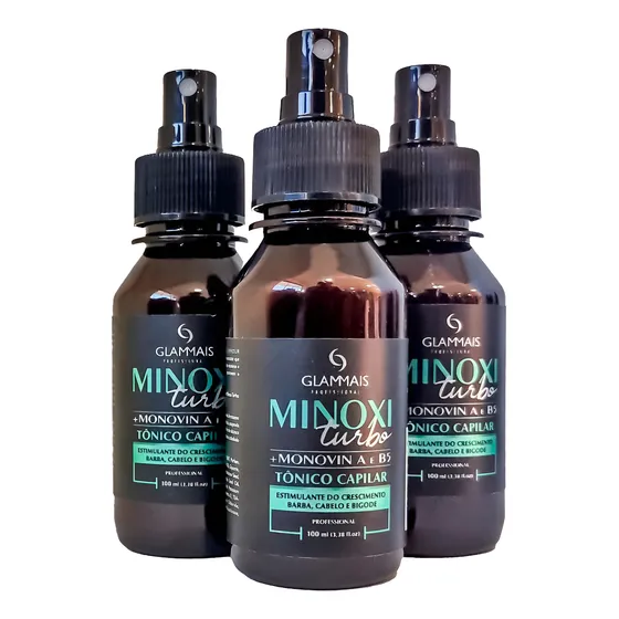 3un Tônico Capilar Minoxi Turbo 100ml Crescimento Acelerado