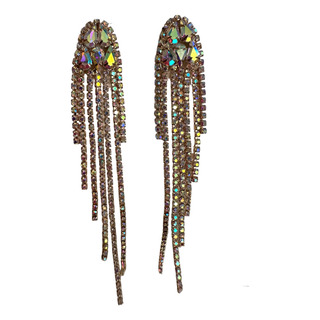 Aretes Dorados Tornasol Largos Fiesta Noche Piedras #150 Aretes Dorados Tornasol Largos Fiesta Noche Piedras #150