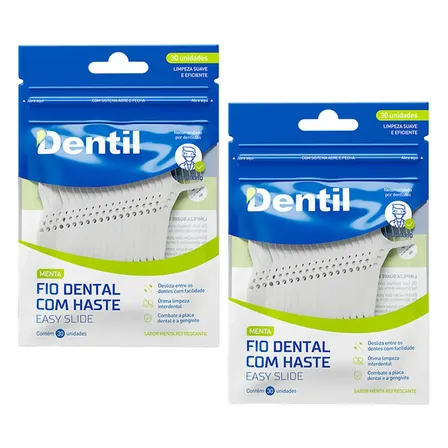 Fio Dental com Haste Dentil Easy Slide Sabor Menta, Kit com 60 Unidades