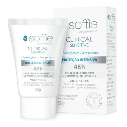 Desodorante Antitranspirante Soffie Clinical Sensitive 48h Sem Perfume