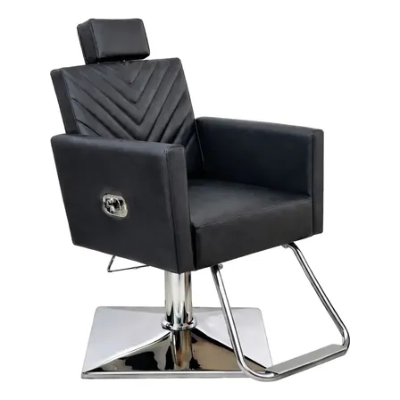 Cadeira Reclinável Cabeleireiro Soft - Pronta Entrega Soft - Preto - Base Quadrada Preto Acetinado