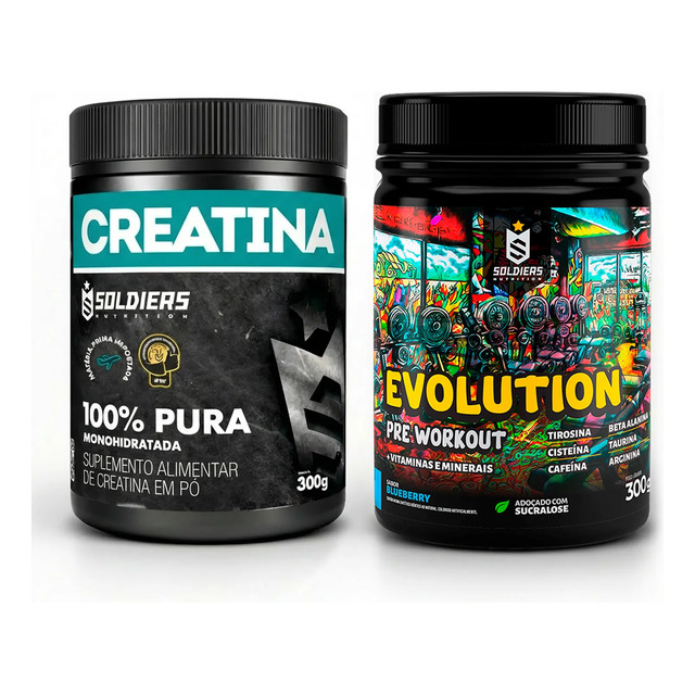 Kit: Creatina 300g + Pré-treino Evolution 300g Soldiers Nutr Kit: Creatina 300g + Pré-treino Evolution 300g Soldiers Nutr