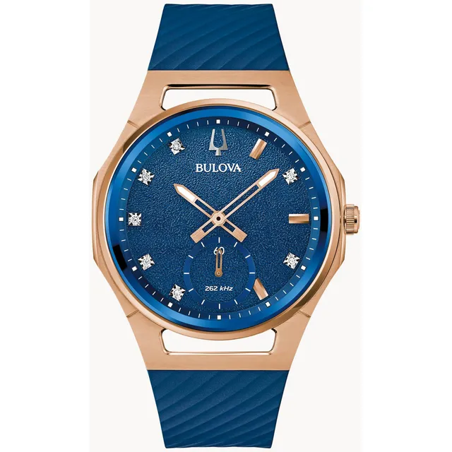Reloj Bulova Hpq Para Mujer 97p174 Diamond Marc Antony Curv Correa Azul Bisel Azul Fondo Azul