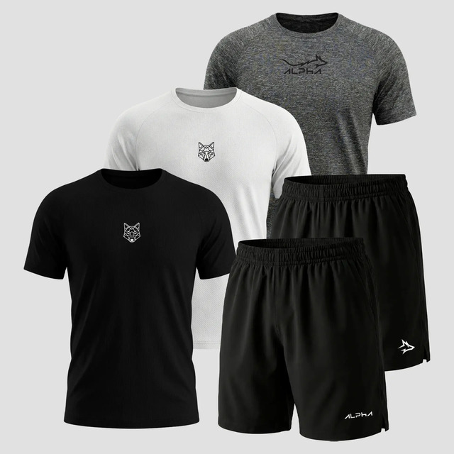 Kit 5 Peças Dry 3 Camisetas E 2 Bermudas Alpha