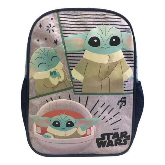Mochila Preescolar Baby Yoda Tafeta Infantil 30x23 Cm Color Gris Diseño De La Tela Liso