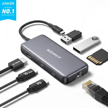 Adaptador Usb-c Hub Anker 8 Em 1 Transferência 100w Hdmi 4k 60hz Usb-c 10gbps & 2 Usb-a Ethernet Leitor De Cartões De Memória Micro Sd E Sd Compatível Com Mac Windows Etc Gris