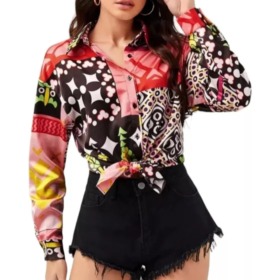 Camisa Con Estampado Multicolor Botones Delanteros