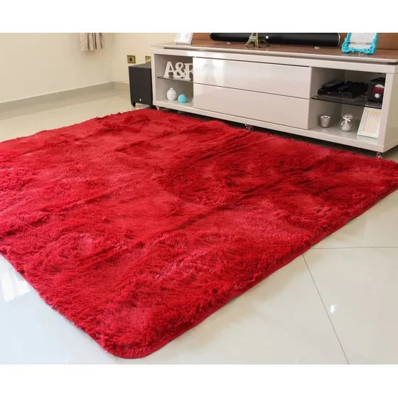 Tapete cabelo longo Costa Oro Shaggy cor Vermelho felpudo de 2m x 1.5m