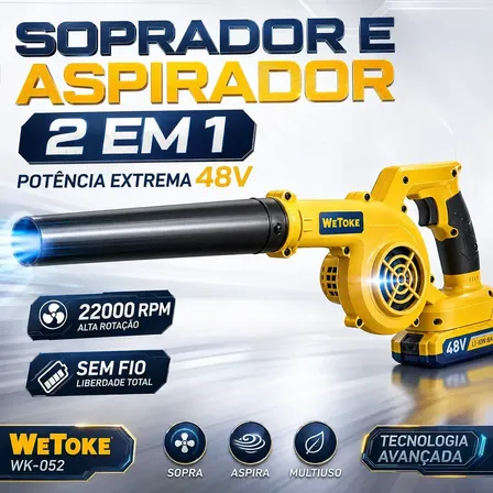 Soprador Portátil De Folhas Aspirador 2 Baterias 48v Bivolt Amarelo 127/220v