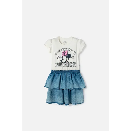 Vestido De Minnie Mouse Marfil De Falda Con Boleros Para Niñ