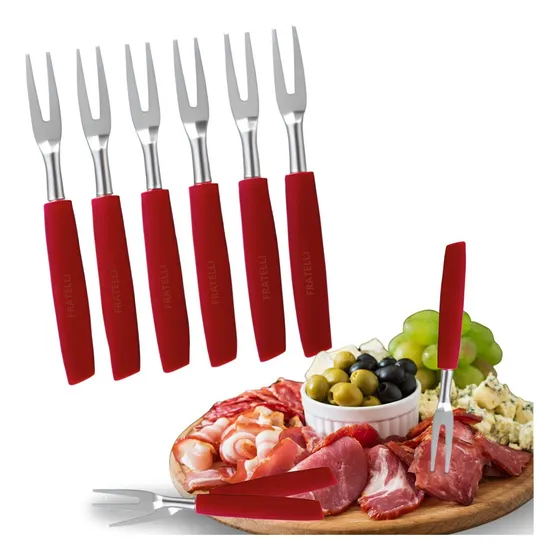 Kit 6 Mini Garfos Inox Para Petiscos Aperitivo Fondue Frios