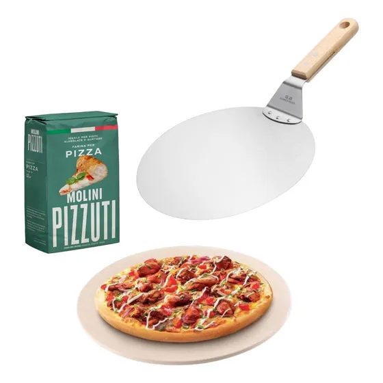 Pala De Pizza Redonda + Piedra Refractaria + Harina Italiana