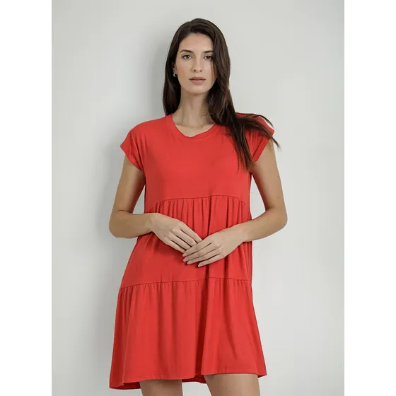 Vestido Corto Mujer Anclot J&j Viscosa Manga Corta Rojo