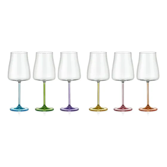 Copas Vino Cristal Bohemia Pie De Colores Alex 400ml Set X 6