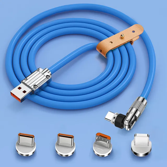 Cable Usb Tipo C Para iPhone Móvil Magnético Carga Rápida Datos Transmisión Juego OTG Giratorio 540° 4En 1 Azul cable v8 Antipolvo con conector Lightning