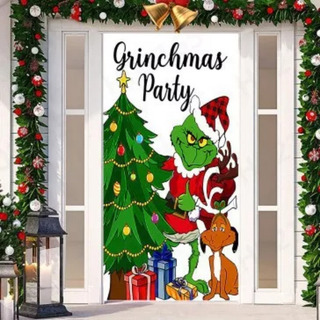 Cubierta De Puerta De Navidad Decoración Grinch Papá Noel Cubierta De Puerta De Navidad Decoración Grinch Papá Noel