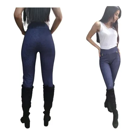 Pack 2 Calzas Mujer Forrada Polar Azul Y Gris