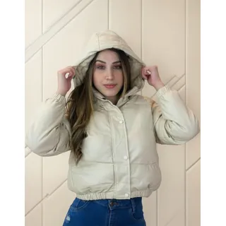 Jaqueta Cropped Puffer Feminina Bobojaco Couro ZĂper Capuz Jaqueta Cropped Puffer Feminina Bobojaco Couro ZĂper Capuz