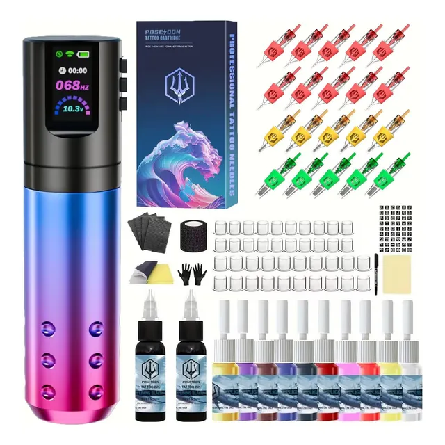 Kit De Tatuaje, Poseidon Tattoo Pen Kit Con 20 Pcs Kdfhz