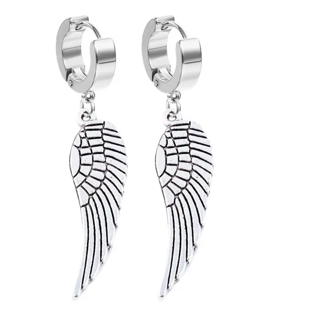 Piercing Aretes Argolla Con Pluma Alas Colgantes Acero X Par