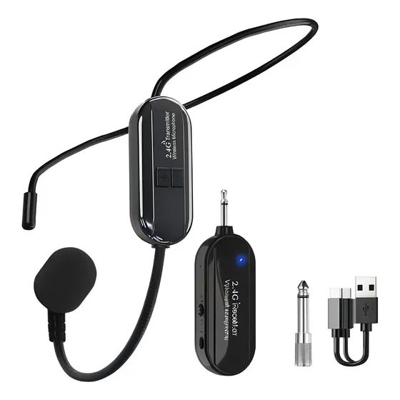 Sistema De Micrófono Con Auriculares Inalámbricos Portátiles Negro