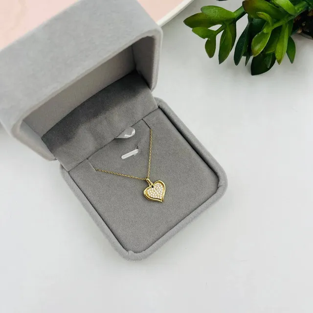 Gargantilla De Corazón Con Circones En Oro 18k