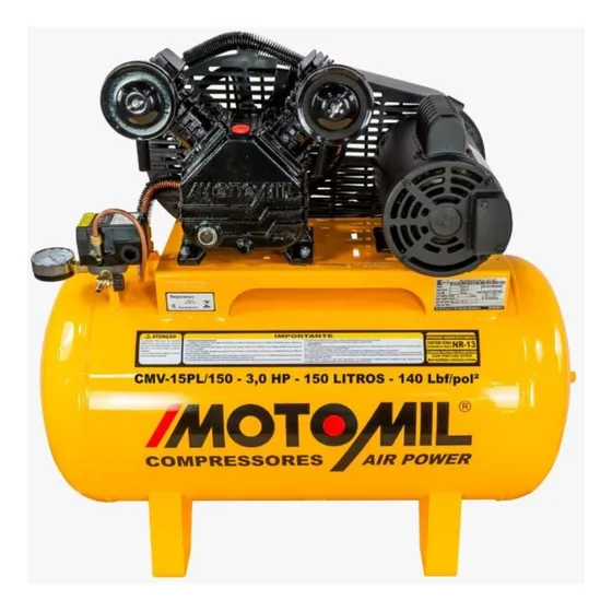 Compressor De Ar 15 Pés 150l 3cv Bivolt Motomil Cmv-15pl/150