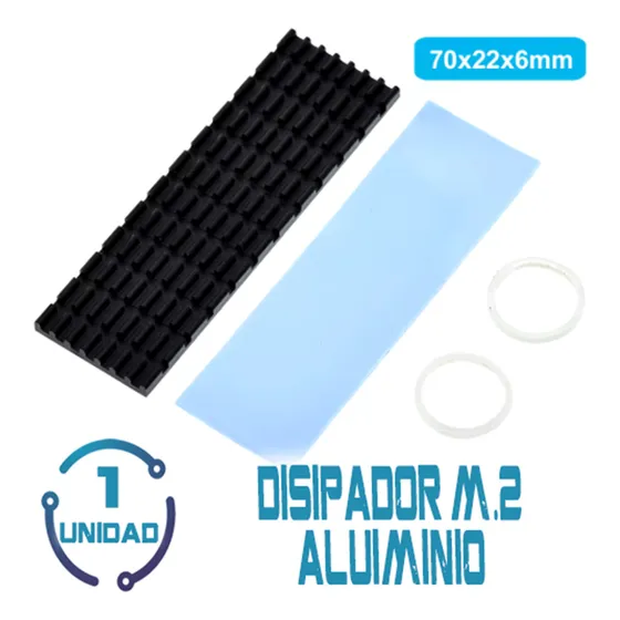 Disipador Calor Plano 70x22x6mm M.2 Aluminio + Almohadilla