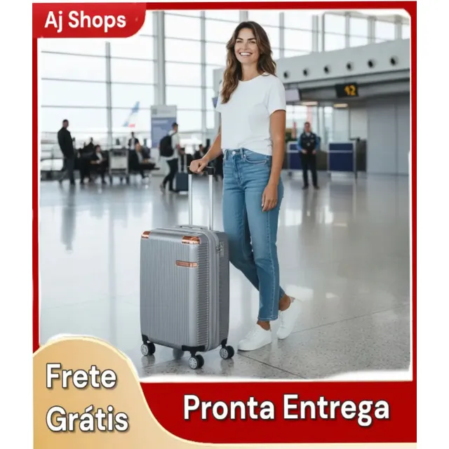 Mala De Viagem Bordo 10kg Pequena 55x35x25 Polipropileno Rígida Rodinhas 360 Com Zíper Expansivel Leva Na Cabine Do Avisão Resistente Cor Prateado 2088 Ygm Malas