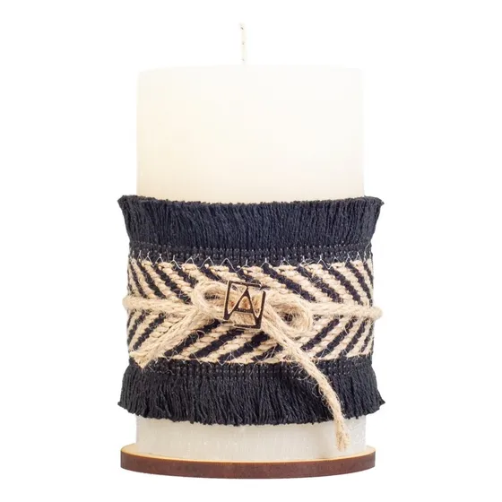 Vela Aromática Grande Con Yute Negro Aroma Vainilla Y Base
